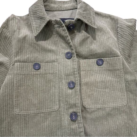 Zara Corduroy Overshirt Green Cropped Jacket Cotton Button Front Women's XS - Picture 3 of 7